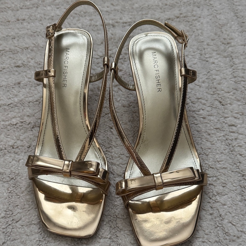 Marc Fisher Metallic Gold Bow Sandals